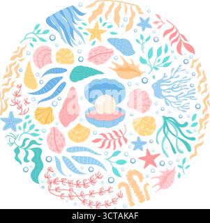 Design subacqueo Marine Circle Cartoon Illustrazione Vettoriale