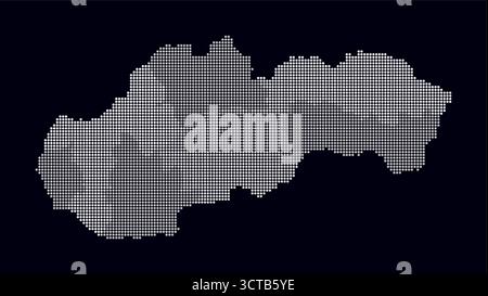 Mappa punteggiata della Slovacchia. Mappa digitale del paese su sfondo scuro. Forma slovacca con punti circolari. Stile puntini colorati. Cerchi di piccole dimensioni. Illustrazione Vettoriale
