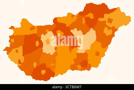 Un'illustrazione vettoriale con una mappa dell'Ungheria, raffigurante i suoi confini nazionali e le sue regioni amministrative. Illustrazione Vettoriale
