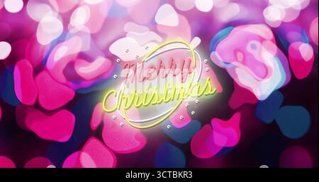 Immagine del testo natalizio su sfondo con motivo al neon Foto Stock