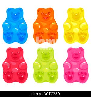 Caramelle e dolci allo zucchero, collezione di orsi di caramelle gelatinose. Set di snack colorati per bambini con orsetti gommosi. Dolcetti per bambini per Halloween. Foto Stock