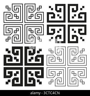 Serie di ripetizioni geometriche. Ornamento chiave greco. Tessere quadrate astratte. Sfondo decorativo vettoriale. EPS 10. Illustrazione Vettoriale