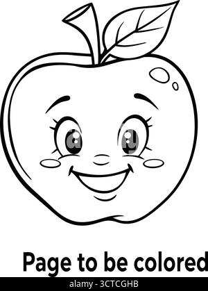 Questa allegra pagina colorata presenta una mela sorridente, perfetta per i bambini da tracciare e colorare. È un modo divertente per incoraggiare la creatività e promuovere la salute Illustrazione Vettoriale