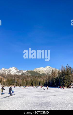 SLOVACCHIA, STREBSKE PLESO - 30 DICEMBRE 2024: Paesaggio invernale di Strbske pleso, località sciistica, turistica di punta, e stazione di salute situata in Foto Stock