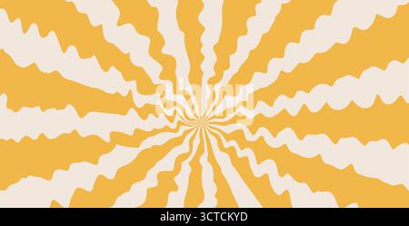 Sfondo stellato ruvido. Illustrazione astratta dei raggi solari gialli a spirale retrò. Decorazione rétro ondulata vettoriale. Striscia di carnevale radiale Illustrazione Vettoriale