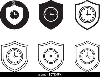 Tre scudi per orologio e tre contorni su sfondo trasparente Illustrazione Vettoriale