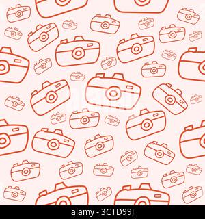 Illustrazione vettoriale con pattern senza cuciture della fotocamera disegnata a mano Illustrazione Vettoriale