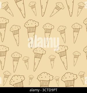 Illustrazione vettoriale del modello dei coni del gelato disegnati a mano senza cuciture Illustrazione Vettoriale