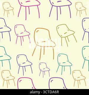 Illustrazione vettoriale con motivo senza cuciture per mobili disegnati a mano Illustrazione Vettoriale