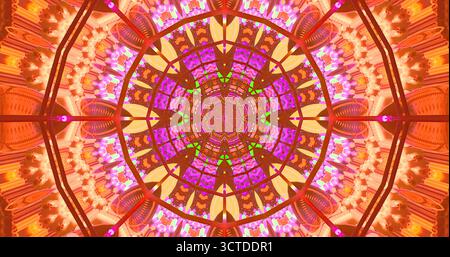 I colori brillanti creano un incredibile effetto caleidoscopio caratterizzato da motivi intricati. Le luci e le forme vivaci si fondono armoniosamente e invitano gli spettatori Foto Stock