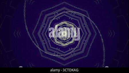 Un accattivante motivo geometrico è caratterizzato da intricate spirali e da un design circolare. Lo sfondo presenta una tonalità scura profonda, che migliora l'effetto visivo Foto Stock