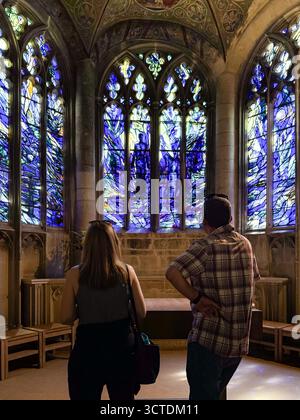 Vetrata colorata, Cattedrale di Gloucester Foto Stock