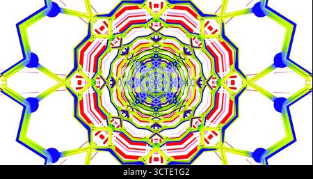 Questo vivace design presenta un caleidoscopio di colori e forme geometriche. Le tonalità luminose creano un motivo ipnotico che attira l'occhio e scintille Foto Stock