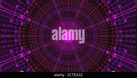 Il design vivace e colorato del tunnel presenta motivi intricati e luci accese. Il disegno crea un'illusione di profondità, disegnando l'occhio dello spettatore Foto Stock