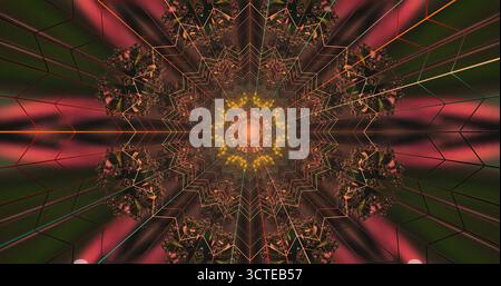 Un design geometrico vivace e intricato mette in mostra colori vorticosi e angoli nitidi, creando un ipnotico motivo simile a una stella che attira lo spettatore. Foto Stock