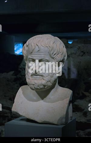 Busto di Aristotele nel Museo dell'Acropoli di Atene, Grecia Foto Stock