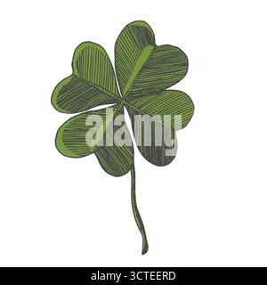 Clover lascia lo schizzo. Icone decorative a foglia di sceleton. Illustrazione vettoriale disegnata a mano. Stile art minimalista. Elementi del giorno di San Patrizio Illustrazione Vettoriale