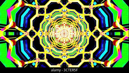 Forme geometriche complesse e colori brillanti formano uno straordinario caleidoscopio. I vivaci motivi si fondono per creare un'esperienza visiva coinvolgente f Foto Stock