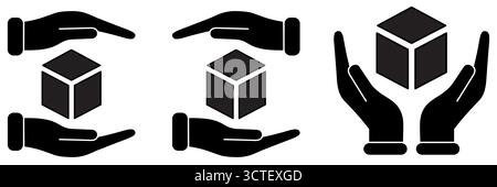 Fragile, maneggiare con un cartello o un simbolo di attenzione - mani intorno a una semplice illustrazione vettoriale Illustrazione Vettoriale