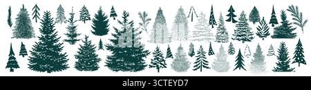 Alberi di Natale fissati. Disegnato a mano. Non ai, illustrazione vettoriale. Illustrazione Vettoriale