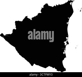 Silhouette vettoriale nera dettagliata modificabile del paese del Nicaragua. Illustrazione Vettoriale