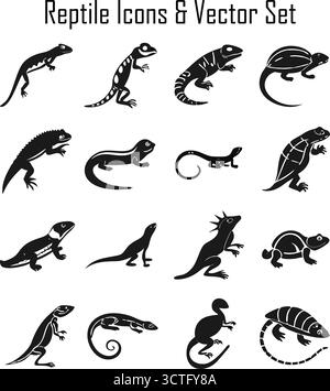 Illustrazione del vettore rettile: Concetto di design Lizard, serpente, coccodrillo e animale tartaruga in stile piatto Illustrazione Vettoriale