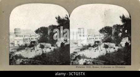 Fotografia stereoscopica del Colosseo di Roma, vista dal Colle Palatino Foto Stock