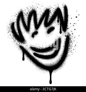 Vernice spray dipinta sorridente per il viso dei bambini. Illustrazione vettoriale su sfondo bianco. Graffiti con stencil verniciati a spruzzo. Illustrazione Vettoriale