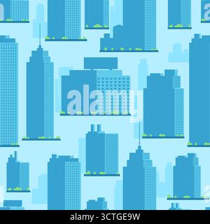 Alti edifici urbani a più piani. Grattacieli senza cuciture. Paesaggio urbano con case residenziali. Stampa ripetuta. Architettura cittadina Illustrazione Vettoriale