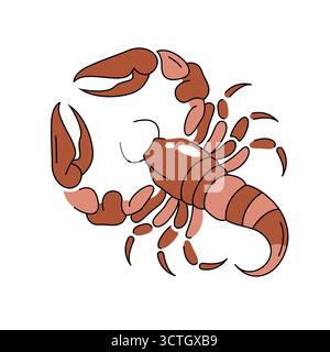 Segno zodiacale dello Scorpione. Icona astrologica vettoriale o simbolo della costellazione per il diagramma dell'oroscopo o per i grafici mistici. Elemento acqua a ciclo stellato. Nascita tradizione astrologica. Previsione del destino celeste. Cosmico. Illustrazione Vettoriale