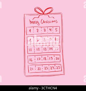 Calendario dell'avvento con illustrazione vettoriale lineare per Natale. Illustrazione Vettoriale