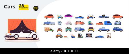 Mega pacchetto di illustrazioni piatte di auto e veicoli diversi Illustrazione Vettoriale