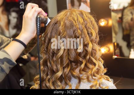 Donna che si fa i capelli nel salone di bellezza. Persone Foto Stock