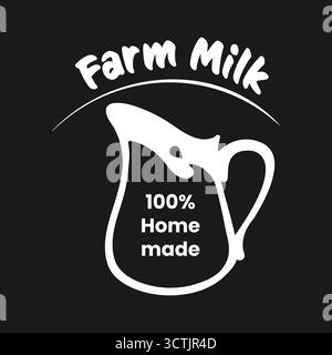 Un logo visivamente accattivante mostra il latte fresco di fattoria. Mette in evidenza la qualità fatta in casa con un design semplice, promuovendo prodotti lattiero-caseari biologici per i consumatori attenti alla salute. Illustrazione Vettoriale