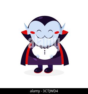 Il personaggio del cartone animato Dracula vampiro è timido. Icona di Dracula. Illustrazione vettoriale Illustrazione Vettoriale