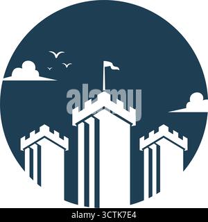 Illustrazione del design del logo dell'edificio del castello Illustrazione Vettoriale