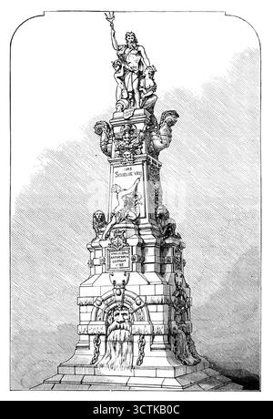 Scheldt Emancipation Monument, Anversa, 1883. "Il porto commerciale e la città di Anversa devono un grande aumento di prosperità alla disposizione diplomatica del 1863, con la quale la navigazione della Schelda è stata finalmente liberata da pregiudizievoli restrizioni politiche e fiscali imposte per la prima volta dal Trattato di Vestfalia nel 1648... il governo britannico... ha prestato la sua cordiale ed efficace assistenza per ottenere una soluzione soddisfacente di questa questione internazionale... i grati cittadini di Anversa hanno eretto... un bel monumento in marmo... per commemorare l'emancipazione del porto nel 1863 Foto Stock