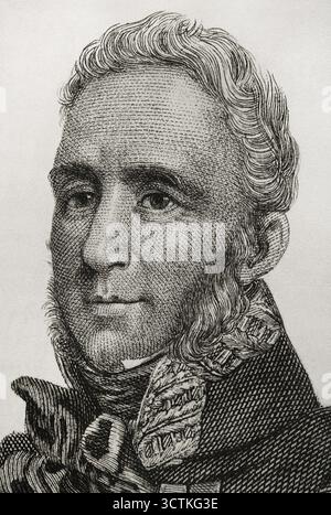 Ritratto di Francisco Espoz y Mina (1781-1836), militare spagnolo, 1845. Leader dei guerriglieri della Navarra durante la guerra d'indipendenza spagnola (1808-1814). Combatté nell'esercito Isabelino nella prima guerra carlista (1833-1840), essendo il più responsabile della lotta nel nord della Spagna contro i carlisti. Dettagli. Da "Panorama Español, CRónica Contemporánea", Vol III. Madrid, 1845. Foto Stock