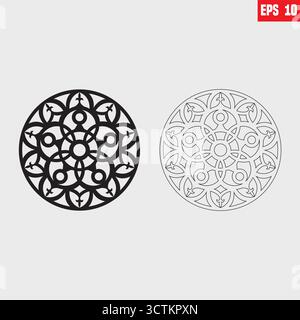 Arabesque Circle, set di elementi rotondi per taglio laser, stencil, incisione. Motivo geometrico arabo per piedistallo in vetro, piedistallo per tazze Illustrazione Vettoriale