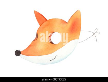 Maschera Fox. Illustrazione acquerello. Per tessuti, carta da parati, carta da imballaggio, biglietti d'auguri, design, decorazione e illustrazione. Foto Stock