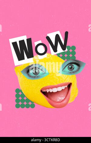 Grafica banner trend collage fotografico 3d di occhi femminili freemason aspro limonato disintossicazione nutrizione Wow adesivo bocca Foto Stock