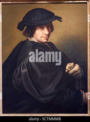 Ritratto di Galeazzo campi, 1530-1540, olio su tela, GIULIO CAMPI, Galleria degli Uffizi, Galleria degli Uffizi, Firenze, Firenze, Toscana, Italia. Foto Stock
