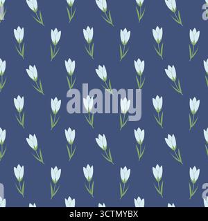 Motivo floreale senza cuciture con fiori bianchi di primavera su sfondo blu Design minimalista ed elegante Illustrazione Vettoriale
