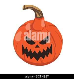 Faccia di zucca di Halloween con una varietà di espressioni spaventose e felici. Illustrazione piatta del vettore Jack-o-lantern con occhi e bocca divertenti e spaventosi Illustrazione Vettoriale