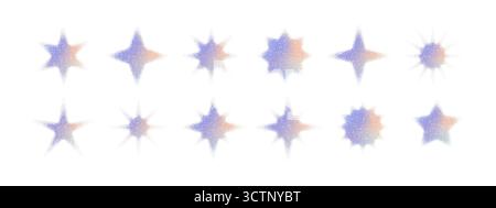 Collezione di icone a stella sgranata con effetto pastello. Forme sgranate brillanti minime isolate su sfondo chiaro per poster e cosmici Illustrazione Vettoriale