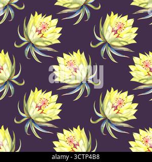 Acquerello vintage senza cuciture con fiori di luna notturna, illustrazione dipinta a mano Foto Stock