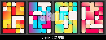 Layout a griglia bento colorati con vivaci blocchi sfumati e angoli arrotondati per la progettazione dell'interfaccia utente o i progetti creativi. Rainbow dispone di modelli modulari per applicazioni, siti Web o presentazioni visive. Illustrazione Vettoriale