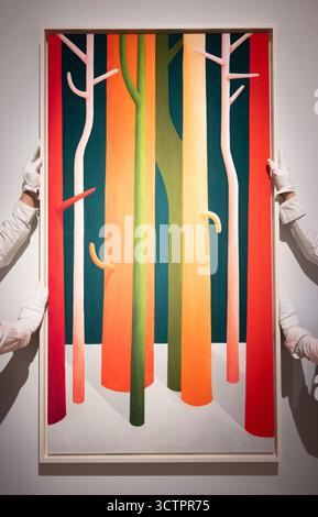 Christie's, Londra, Regno Unito. 8 ottobre 2025. La London Evening sale del XX/XXI secolo si svolge il 15 ottobre. Le attrazioni principali includono: Nicolas Party (B. 1980), Tree Trunks, 2015, stima £ 800.000 - 1.200.000. Crediti: Malcolm Park/Alamy Live News Foto Stock