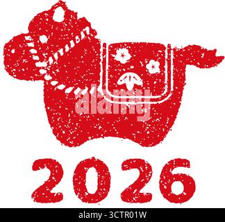 illustrazione del timbro di benvenuto del nuovo anno 2026 | anno del cavallo Illustrazione Vettoriale