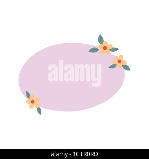 graziosa cornice ovale floreale, sfondo con fiori pastello disegnato a mano, modello dal design minimale Illustrazione Vettoriale